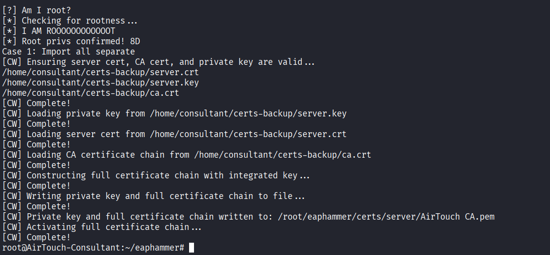 Importing trusted certificates into eaphammer