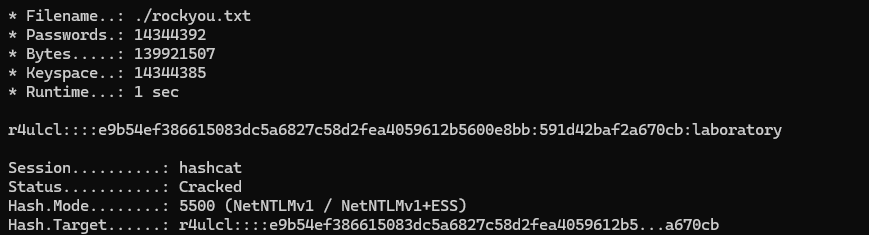 Hashcat cracking MSCHAPv2 challenge