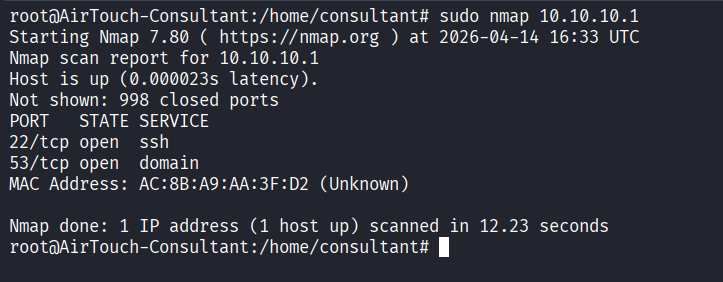 Nmap scan of internal host on MGT side