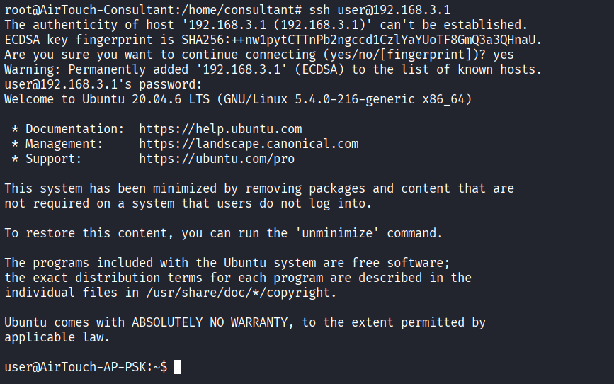 SSH login to PSK AP as user