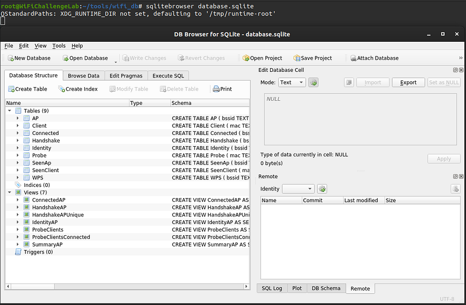 sqlitebroser with wifi_db database